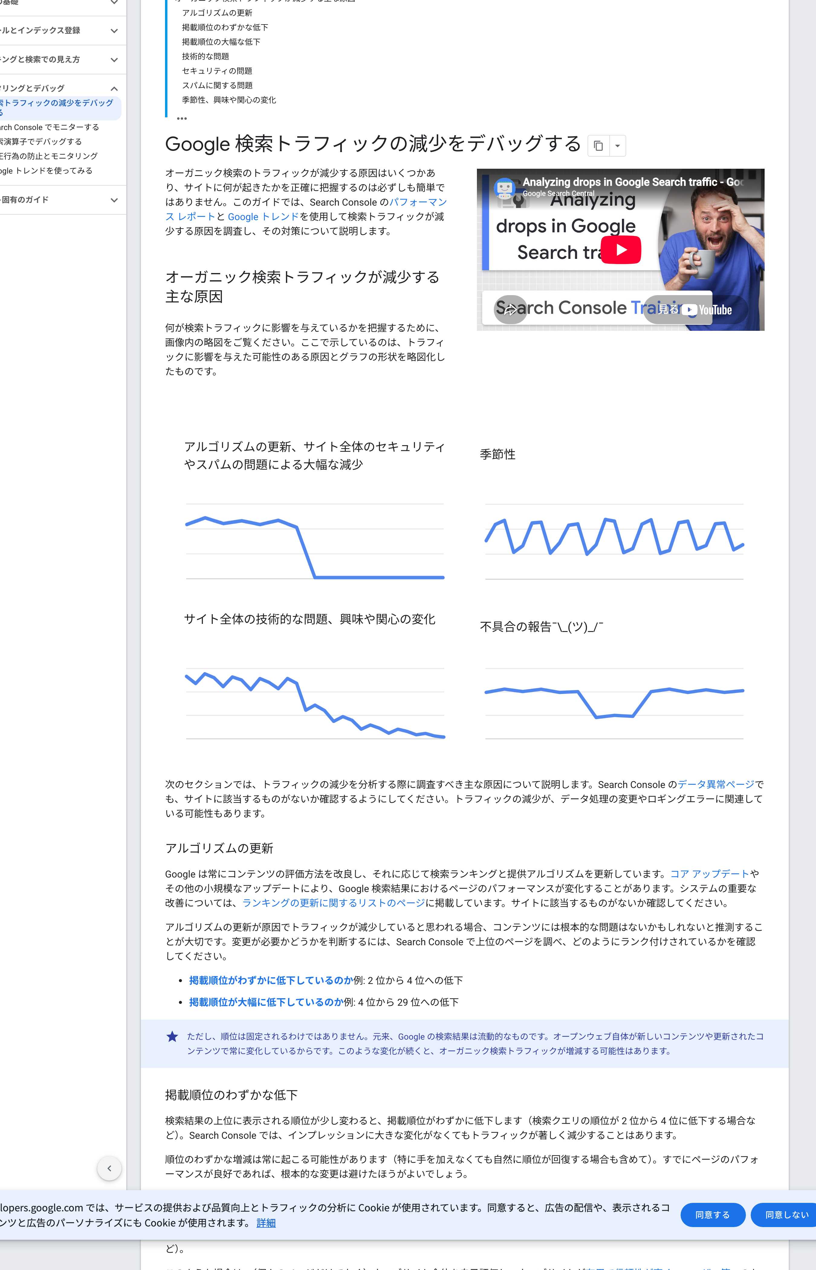 Google検索セントラルの検索トラフィック減少デバッグガイド
