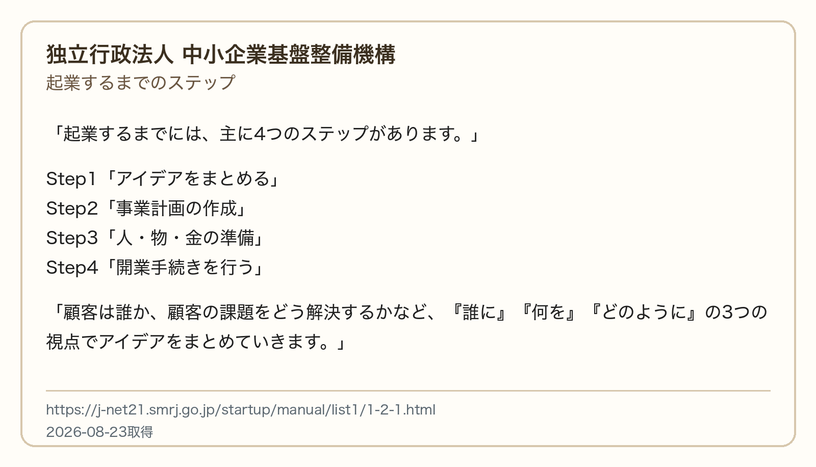 J-Net21が開業準備を4段階で整理していることを示す出典画像